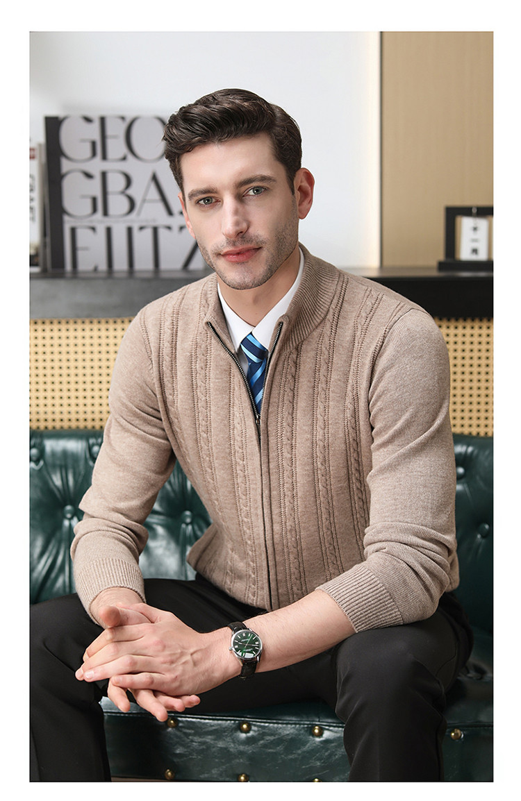 Otoño y invierno suéter de lana sólido con cremallera cardigan chaqueta gruesa calentamiento casual jersey twisted suéter de punto de hombre