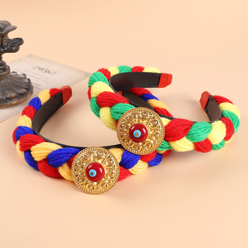 藏族頭飾藏式毛線發箍女復古民族風壓髮辮子發卡西藏舞蹈表演髮飾