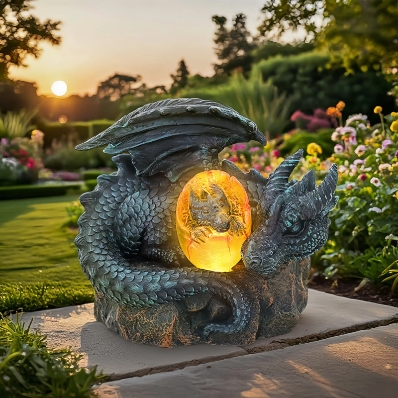  Goodies to Protect the Dragon Egg Resin Dragon Statue Solar Ornaments Creative Outdoor Courtyard Garden Decorations
