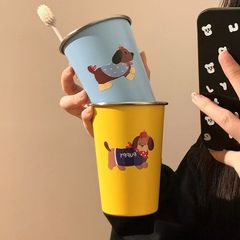 可爱腊肠狗漱口杯家用牙刷杯子洗漱杯情侣学生旅行不锈钢牙具牙杯