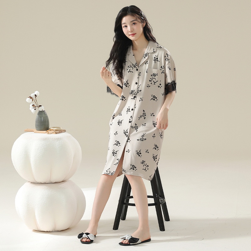 Pijamas de verano de algodón de mangas cortas delgadas pijamas de verano mujeres embarazadas falda larga temperamento vestido vestido de casa de verano