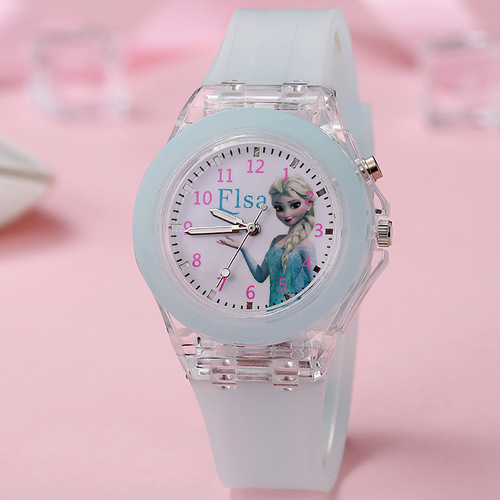 Supply cartoon snow and ice colorful glowing children's watch colorful night light soft silicone strap unisex electronic watch
