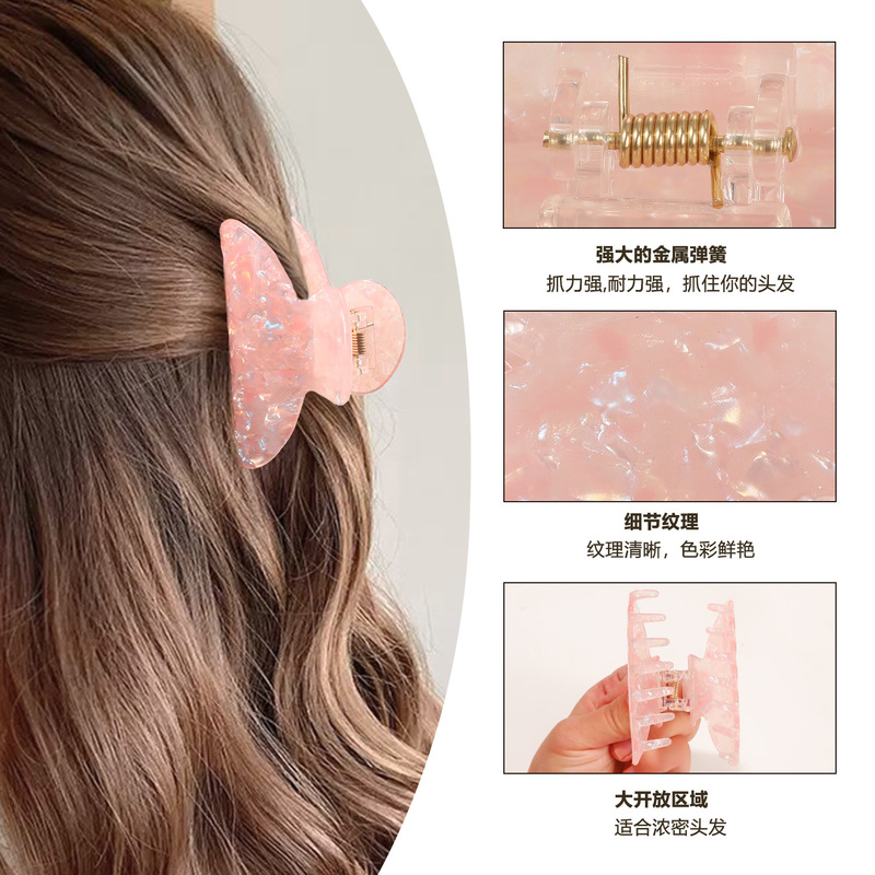 Goresi ジュエリー フレンチ スマッジ ミディアム グリップ クリップ フレッシュ スイート ヘアピン シャーク クリップ 気質ヘアピン 女性用ヘアアクセサリー|undefined