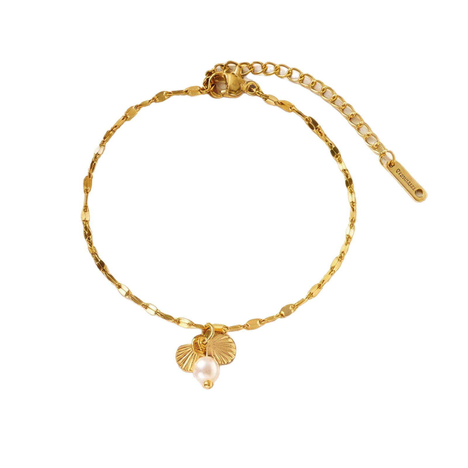 Nuevo estilo transfronterizo de moda europea y estadounidense diseño simple de alto nivel de perlas de conchas de viento marino 18k de oro de titanio de acero para mujeres