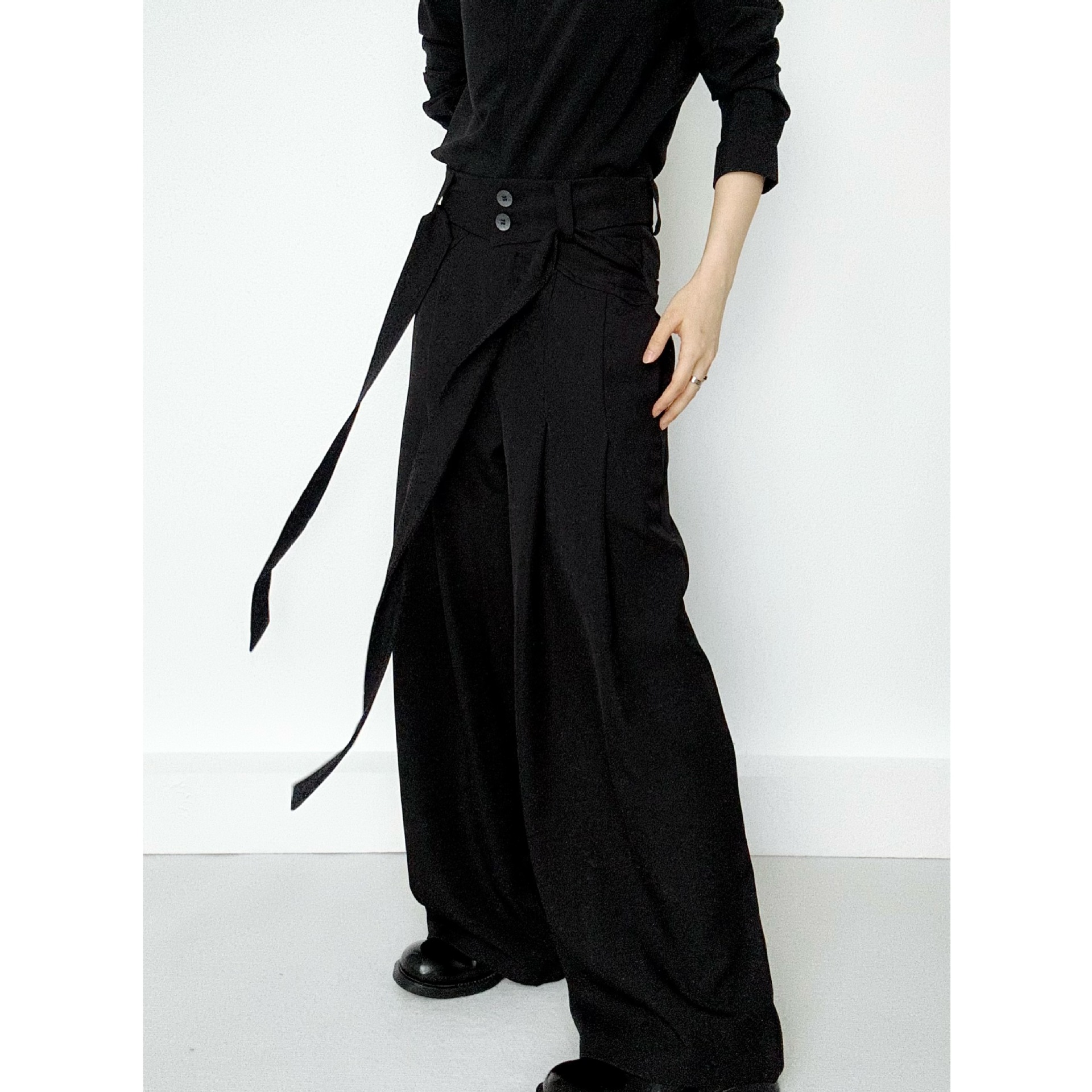 American Retro Summer Straight Casual Suit Pants for Men, Light Mature Style, Versatile Wide-Leg Belt Design Long Pants