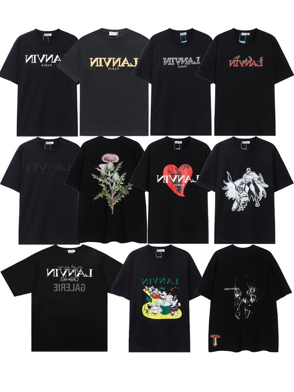 European and American Cross-Border Gallery Dept Co-Branded Lanvin Letter Embroider Pattern Printed Couple Short-Sleeved T-Shirt Trendy