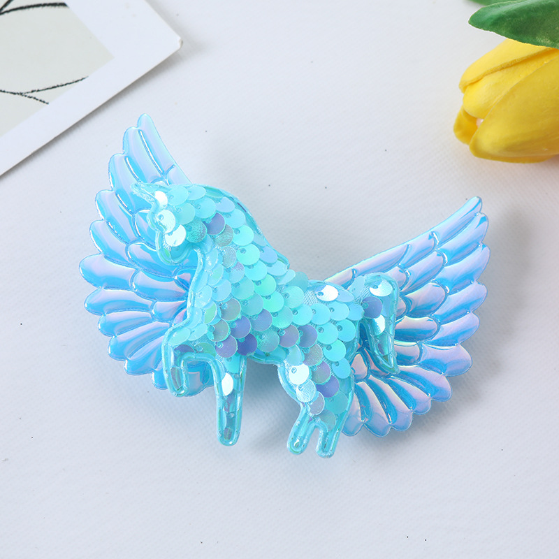 20g Weight Hair Clip Hair Accessories Type 1 Piece Quantity Holiday, Daily Occasion Cartoon, Angel, Unicorn, Wings, Horse Pattern Women's Gender Sequins Design Cute Style Cute Women's Cartoon Angel Unicorn Sequins Hair Clip 4