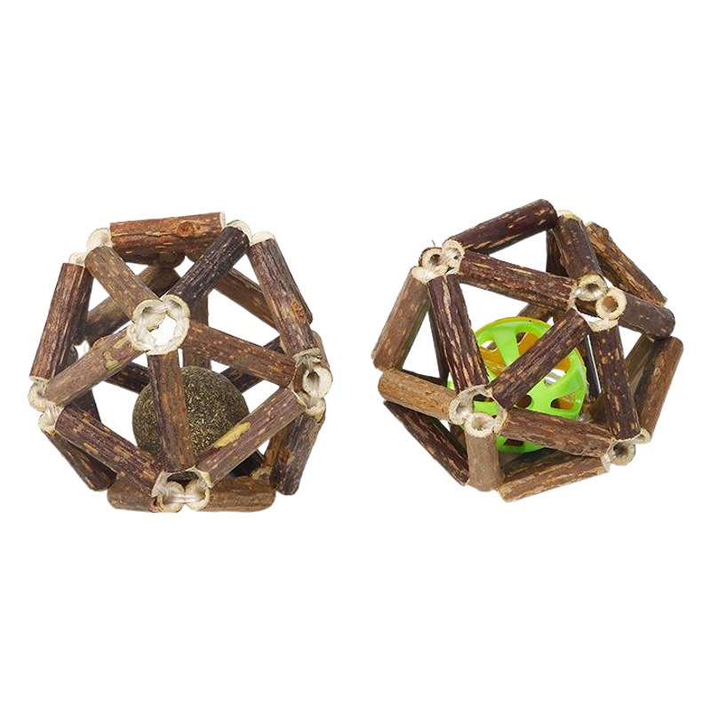 Bola de madera Polygonum catnip venta al por mayor palo de molienda de mascotas Bell bola tejida gato limpieza exquisita bola divertido gato juguete