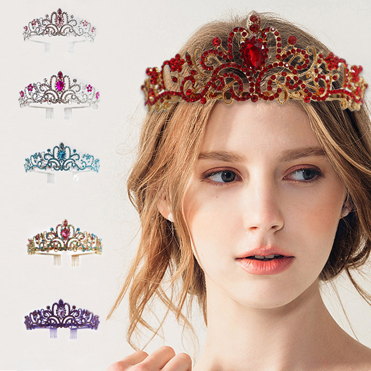 Tocados de Corona Europeos y Americanos, Accesorios para el Cabello de Novia de Aleación a la Moda, Diadema de Corona de Cristal para Fiesta, Lujosa