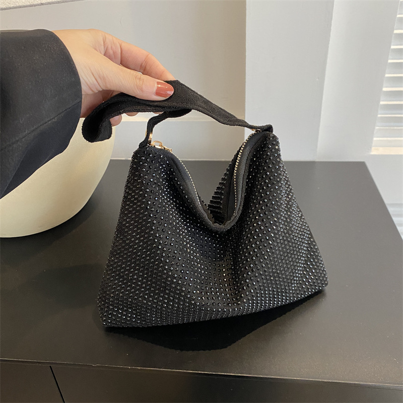 2024 nuevo bolso de cena de diamantes completos de diamantes calientes bolso de moda bolso de hombro con cremallera bolso de noche de color sólido de estilo occidental bolso de axila