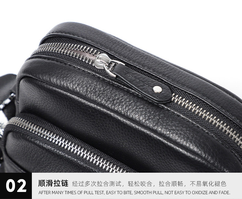 Túi đeo chéo nam da bò thật dáng đứng 18×8×21 cm — Màu đen chi tiết 18