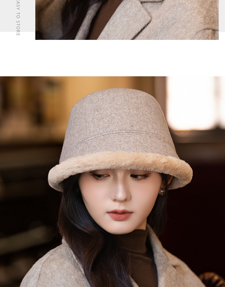 Cappello da pescatore caldo, spesso e foderato in pile, in stile giapponese, per donna, autunno inverno, elegante cappello a secchiello che snellisce il viso_voghion.com