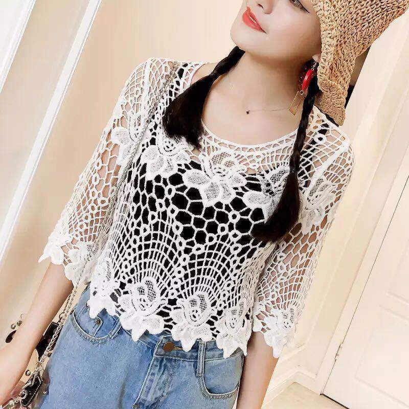 韩版防晒针织镂空勾花蕾丝小披肩夏季百搭短款小坎肩外套罩衫女