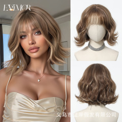 ヨーロッパとアメリカのショートヘアウィッグ女性フルヘッドカバープラチナ前髪ボブボボ化学繊維ヘアセットウィッグ