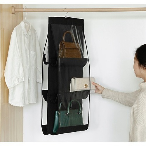 Bag organizer for bedroom wardrobe: layered storage, dust-proof hanging bag rack, and compact shelving for dormitory doorways