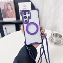 适用三星S25ultra手机壳斜挎挂绳S24+磁吸360支架S23防摔全包防摔