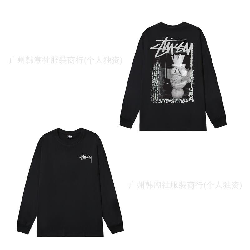 オリジナルラベルクロスボーダー新しいトレンディなブランド stu ツアークラシックレタープリントラウンドネック長袖 Tシャツドロップシッピング|undefined