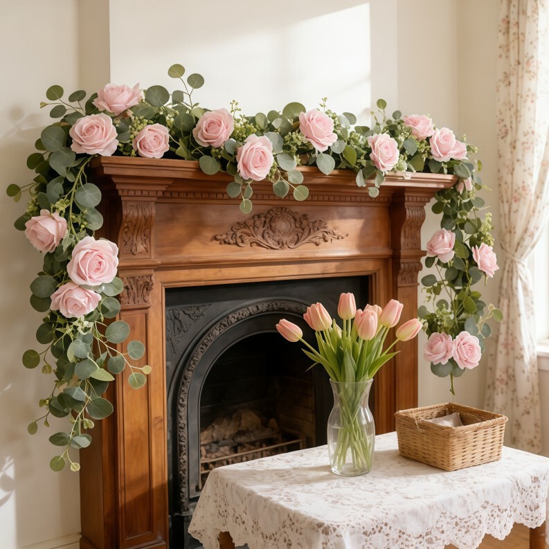 Amazon Artificial Rose Vine Fake Flower Vine Living Room Air Conditioning Pipe Decoration Plant Artificial Eucalyptus Vine