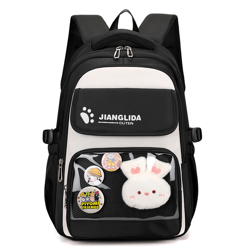 Mochila Jianglida de alta calidad para estudiantes de secundaria, para niñas, gran capacidad, negra, resistente a las manchas, mochila para estudiantes de secundaria.