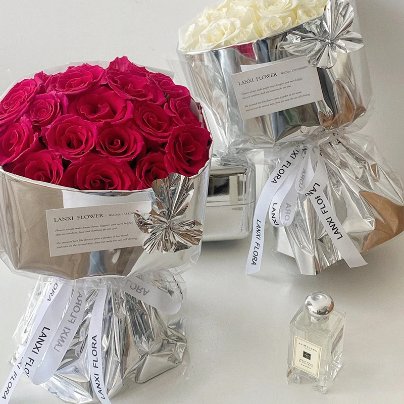 网红新款鲜花包装纸镜面纸花艺包装纸花店用品礼品加厚包装纸批发