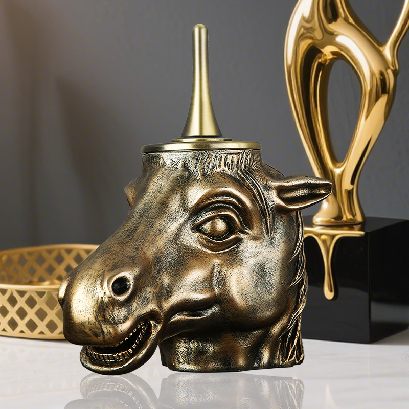 Cross-Border Popular Dual-Use High-End Oil-Electric Lighter with Horse Head Copper Statue, Refillable Lighter, Gift Item, Desktop Decoration