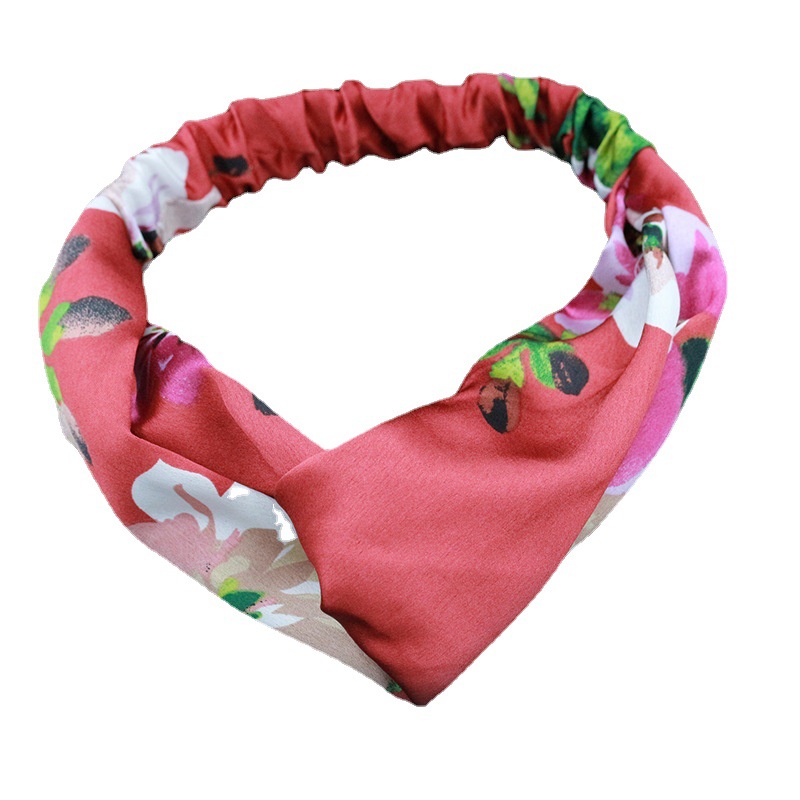 Primavera/Verano Corea del Sur accesorios para el cabello Chen Qiaoen geranio Satén de seda floral elástico Cruz banda para el cabello tocado diadema