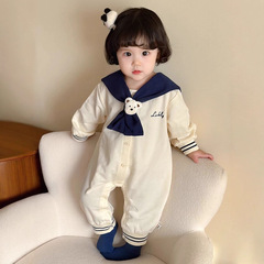 婴儿连体衣春秋可爱海军学院风韩版洋气外出服女宝宝爬服新款2025