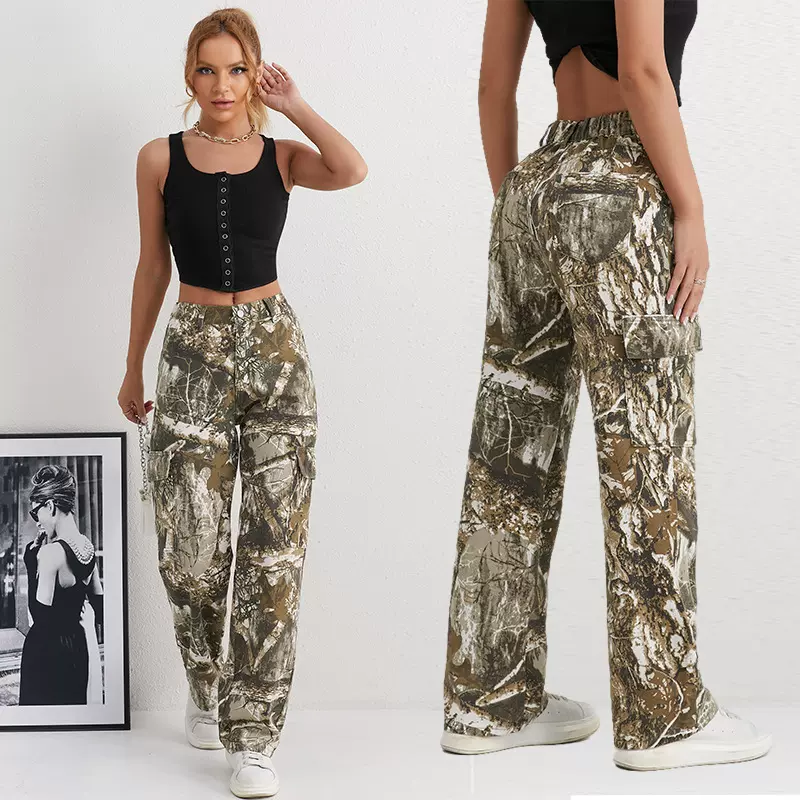 跨境欧美2025新款花色直筒阔腿裤女高腰显瘦拖地牛仔裤女潮流爆款