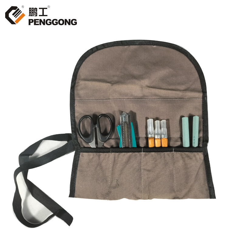 En stock bolsa de almacenamiento de herramientas de carpintería multifuncional bolsa de cuchillo de talla de lona plegable kit de herramientas de tambor bolsa de hardware