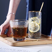 日式锤纹玻璃杯子果汁牛奶杯创意网红水杯餐厅酒店威士忌洋久杯子