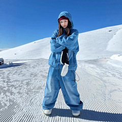 芙沿牛仔滑雪服套装女款2025冬季新款高级感小众防风单板情侣雪服