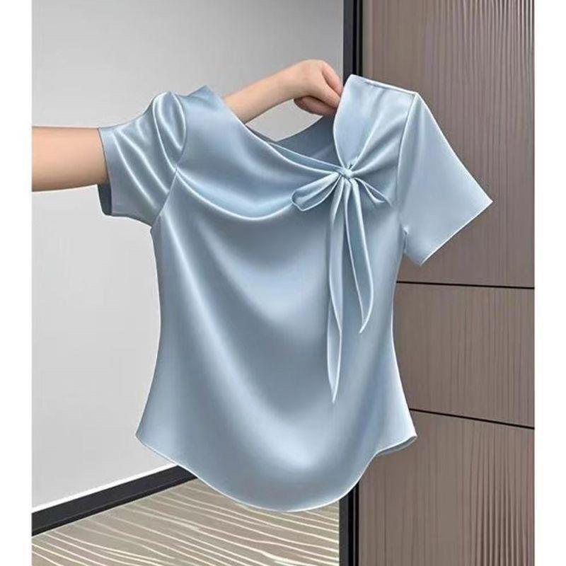 New Chinese-Style Summer Short-Sleeve Top 2025 Design with Bow, Stylish, Slimming, Versatile, and Flattering Women's T-Shirt