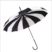 厂家现货黑白条纹16骨宝塔伞 婚庆摄影表演长柄伞 清晰弯柄礼品伞