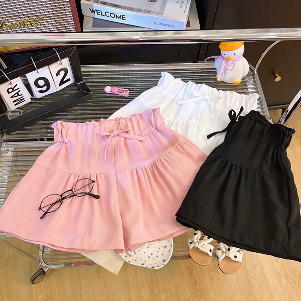 Girls' Shorts Summer Thin New Style Children's Casual Summer Wear Three-Quarter Hot Pants Floral Waist Shorts Girls' Trendy Children's Clothing