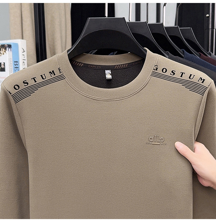 Áo sweatshirt nam cổ tròn dài tay, nỉ lông cừu dày dặn, form rộng thoải mái — Xanh trên chi tiết 7