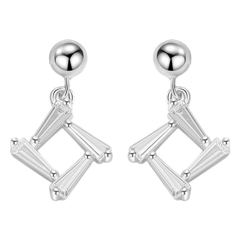 925 pendientes de plata de las mujeres cuentas de plata colgando molino cuadrado diamante incrustado personalidad temperamento fábrica directa al por mayor pendientes joyería