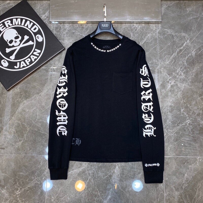 クロムハーツクロムハーツラウンドネックプリントダブルヤーンピュアコットン長袖Tシャツ、男女兼用、トレンディ|undefined
