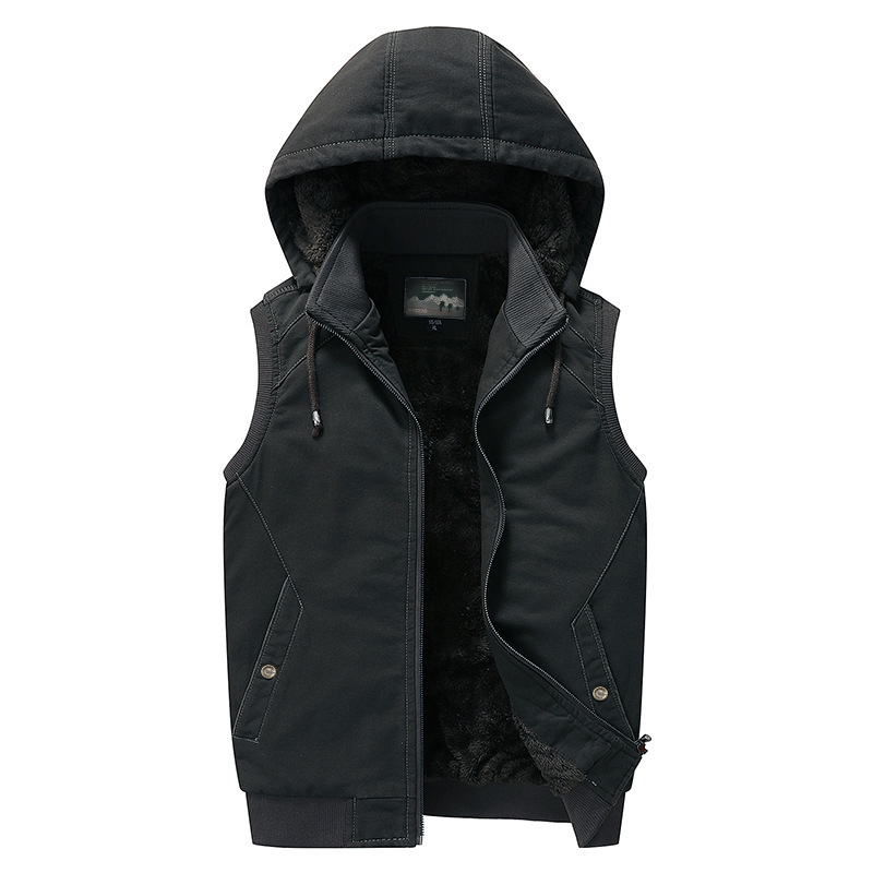 Samtweste mit abnehmbarer Kapuze für Herren, neue warme Weste für Herren mittleren Alters, Herbst und Winter, Papas Kleidung, Leibchen_voghion.com