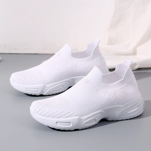 Foreign trade women's shoes  new slip-on large size single shoes flat casual sports shoes women's breathable fly-knit mesh shoes