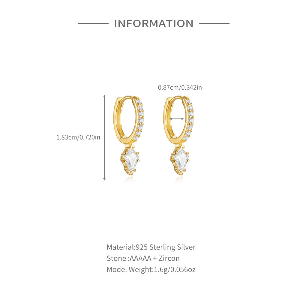 5g Weight 925 Sterling Silver Ear Needle Material Zircon Inlay Material Earrings Classification 1 Pair Quantity Holiday, Travel, Daily Occasion 925 Sterling Silver Material Geometric Pattern Women's Gender Plating Design Simple Style, Streetwear Style 1 Pair 925 Sterling Silver Zircon Geometric Earrings 2