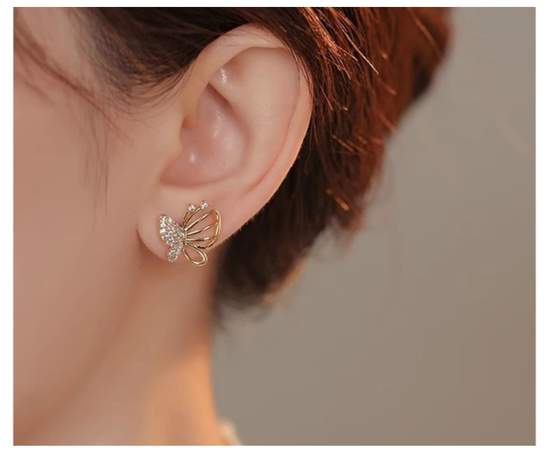 1 Pair Lady Butterfly Plating Inlay Copper Zircon Ear Studs display picture 3