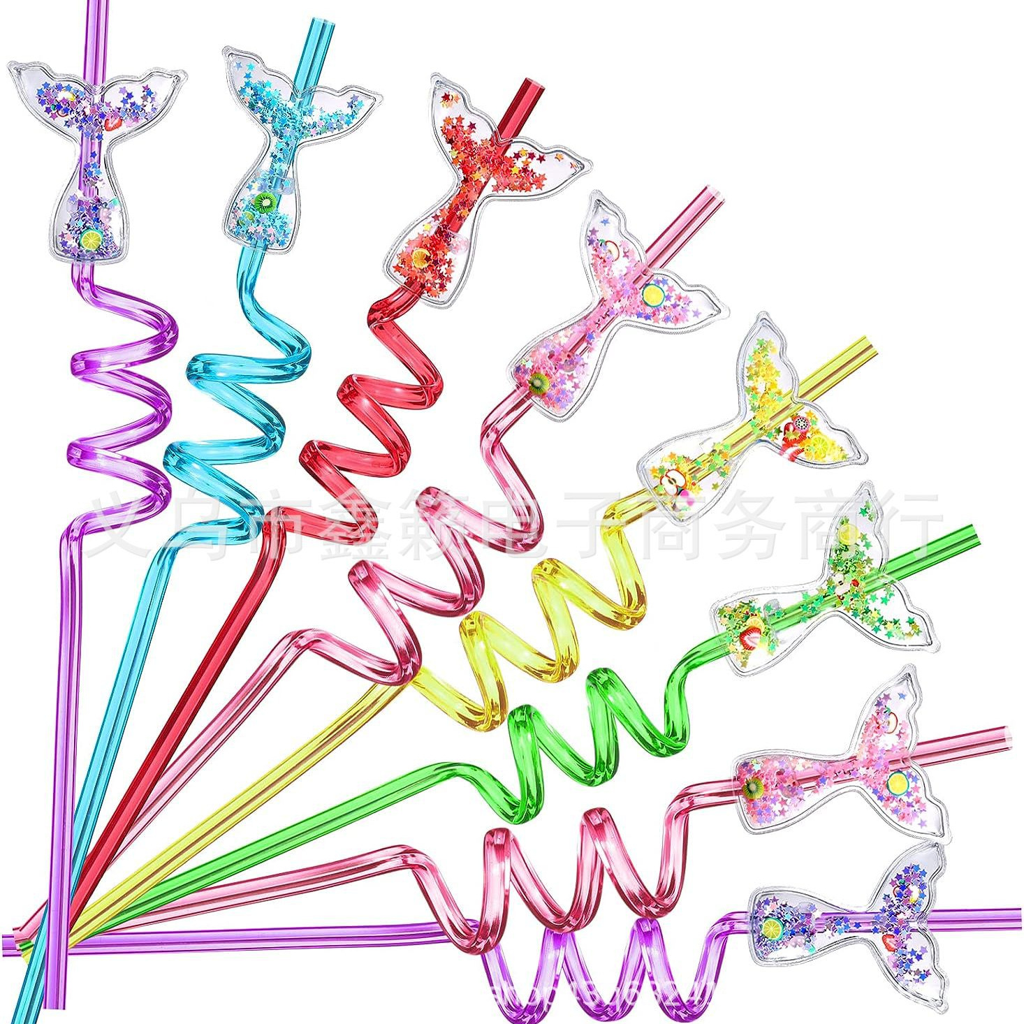 Paja de cola de pez glitt transfronteriza Venta caliente sirena tema creativo espiral fiesta paja dibujos animados paja