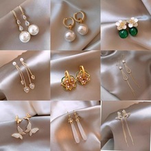 气质蝴蝶长款流苏耳环女复古珍珠花朵耳坠微镶锆石电镀真金耳饰