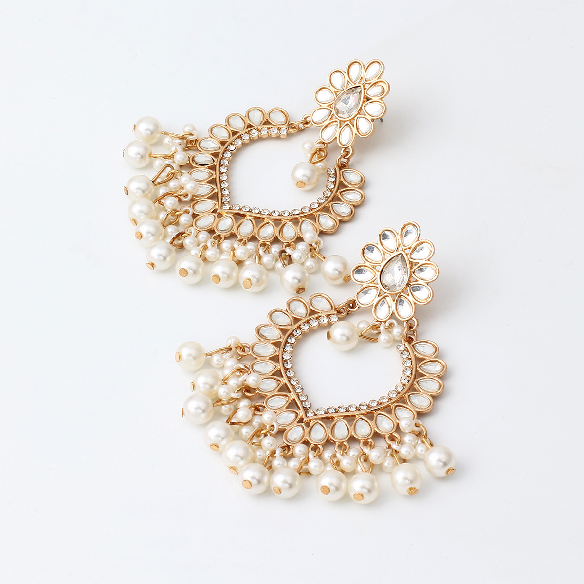 Banquet Occasion Imitation Pearl, Alloy Material Elegant Ethnic Style Water Droplets Imitation Pearl Alloy Inlay Rhinestones Women's Chandelier Earrings