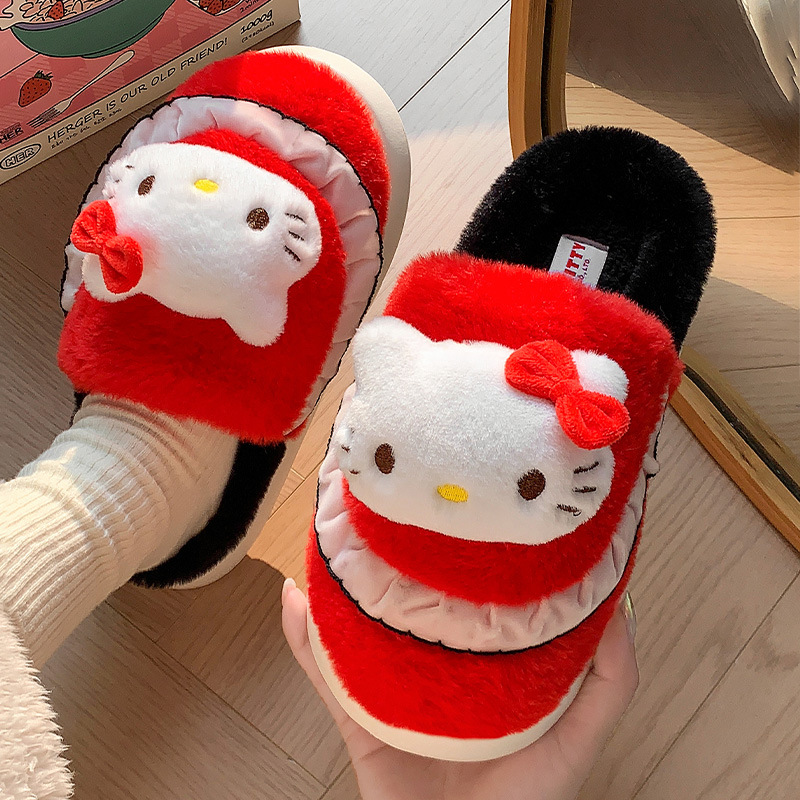 Zapatillas de algodón Kulomi para mujeres otoño y invierno nuevas zapatillas caseras cálidas y de lana princesa Sanliogou