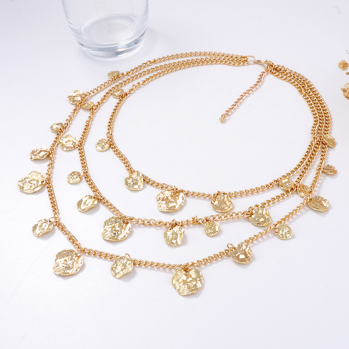 Multi-layer Necklace With Wrinkled Round Pendant Hip-hop Style_voghion.com