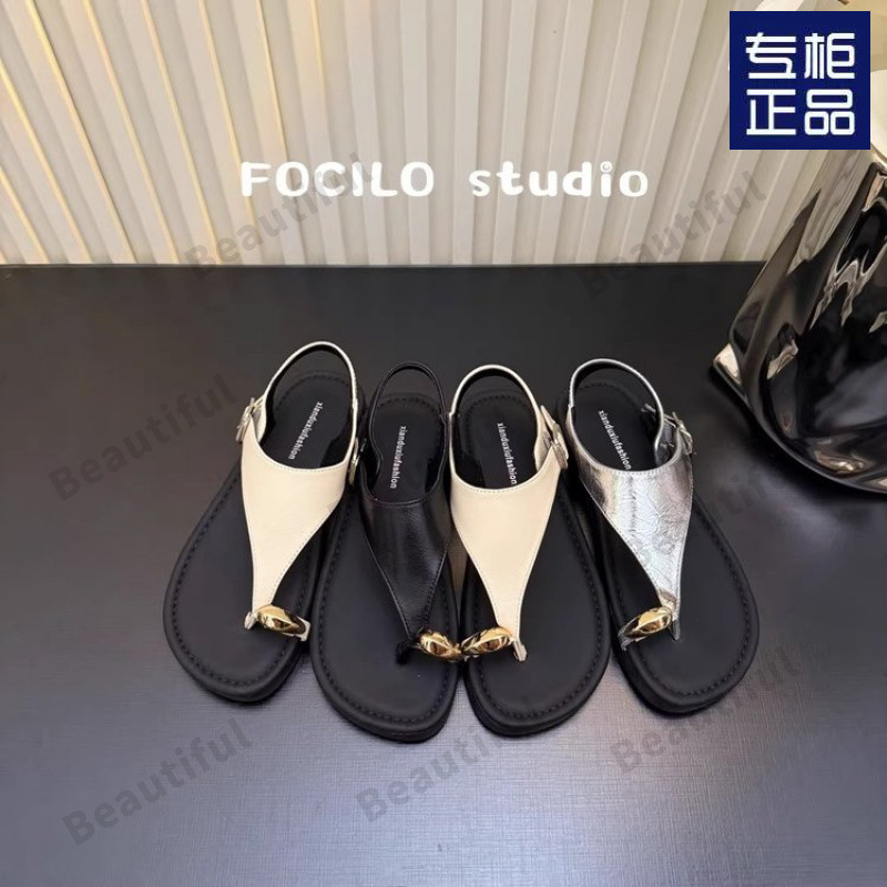 超绝夏季法式凉鞋女夏季外穿时尚百搭平底夹脚沙滩鞋配裙子罗马鞋