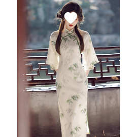 民国风旗袍年轻款少女春季新中式国风素雅气质2026年新款长款