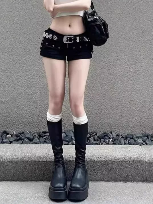 Джинсовая юбка, шорты, летняя sexy поясная сумка, дизайнерские брюки, американский стиль, акцент на бёдрах