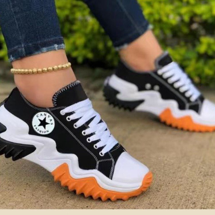 Sonbahar Ve Kış Yeni Kadın Rahat Kanvas Ayakkabılar Dış Ticaret Büyük Boy Spor Ayakkabı Kalın Alt Düşük Üst Nefes Bağcıklı Baba Ayakkabı Kadın_voghion.com